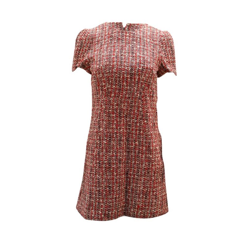 Alexander McQueen Tweed Shift Dress in Red Cotton